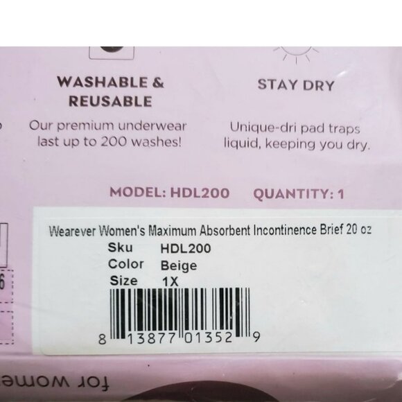 2 Wearever Leak Control Absorbent Incontinence Underwear Reusable Women 1X Beige - Picture 4 of 5